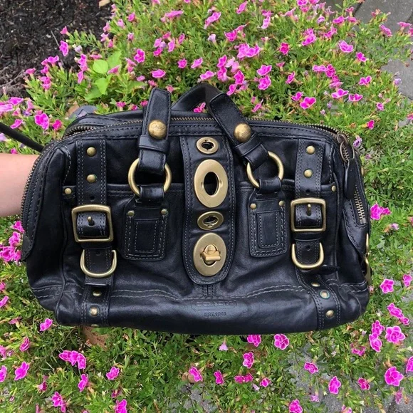 バッグ 65th Coach Legacy Signature Bag Black Coach 65th Anniversary Legacy Satchel Handbag Black Leather